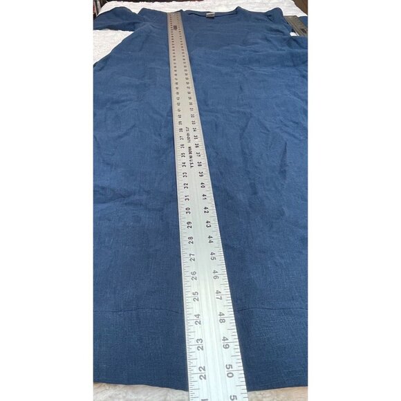 Len Ok Women's Large Oversized 3/4 Sleeve Belted Linen Long Dress Blue Pockets - Picture 9 of 9